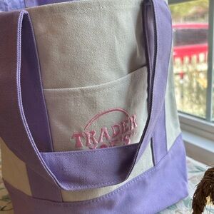 New Trader Joe's Mini Tote Bag Purple Lavender Spring Limited Easter Canvas